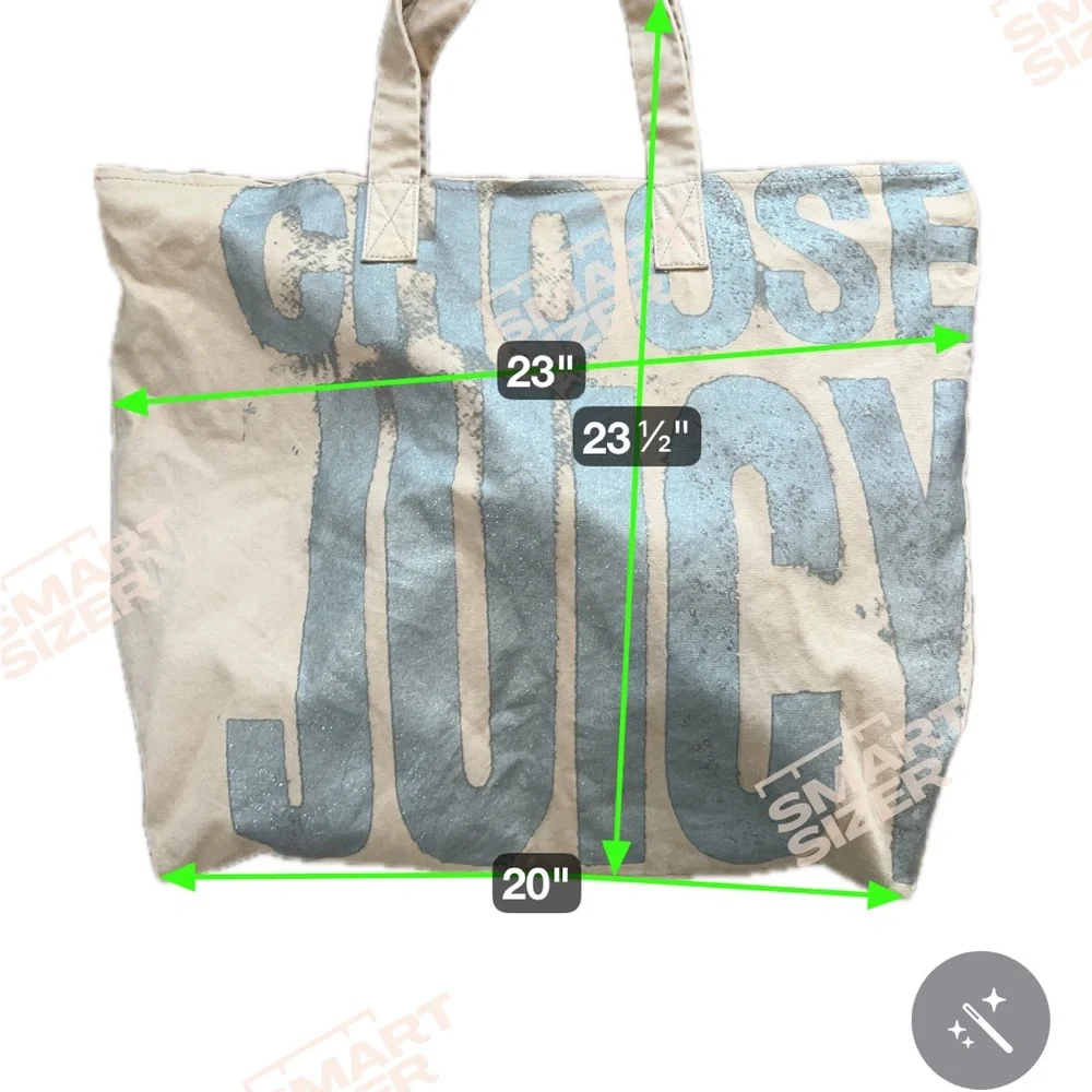 Y2K Choose Juicy Couture Tote Bag Distressed Silver Graphic Tan Canvas Large